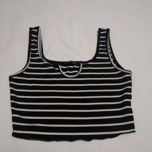 Stripe Notched Neck Lettuce Trim Tank Top